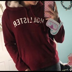 faux fur maroon hood holister hoodie
